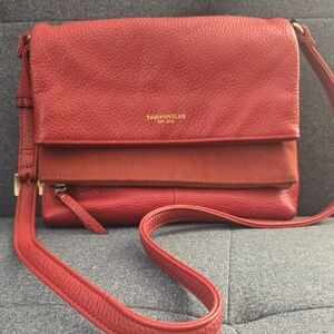 Tignanello Red Pebbled Leather & Suede Crossbody